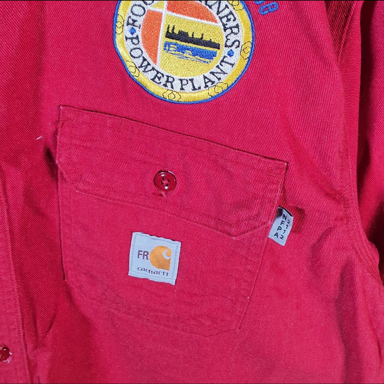 Vintage Carhartt FR Shirt Button Down Mens Large Red Long Sleeve Utility Relaxed Fit