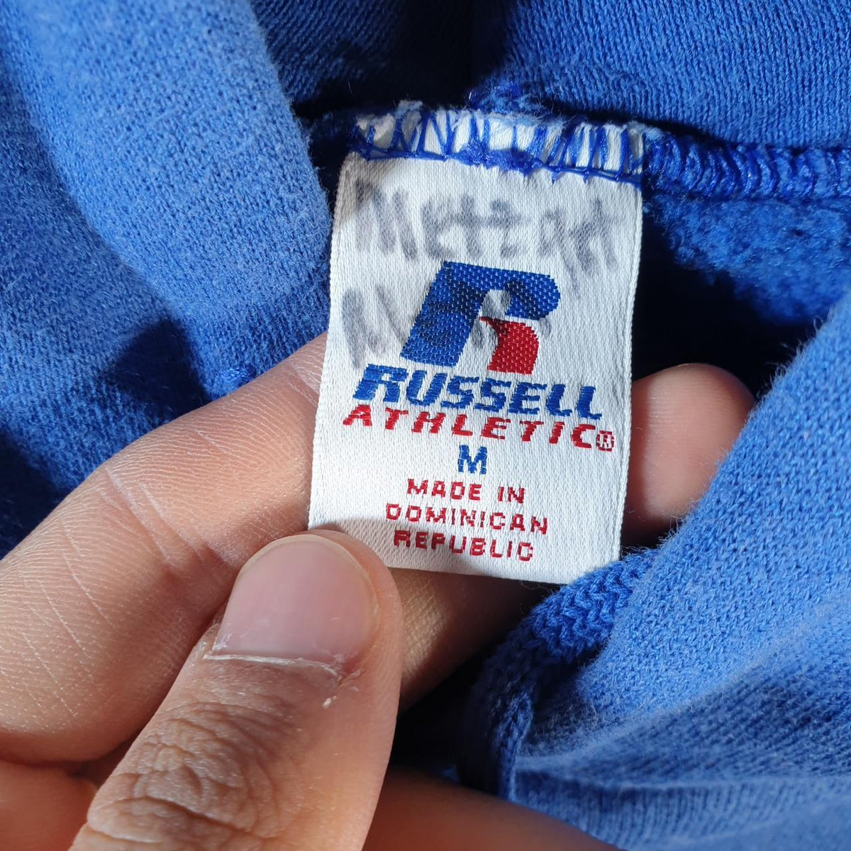 Vintage Russell Athletic Mava Metzger Hoodie Men’s Medium Blue Pullover Baggy