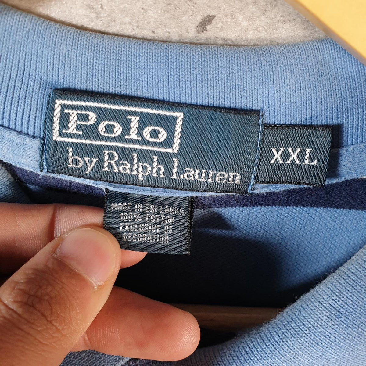 Vintage Ralph Lauren Polo Shirt Men’s 2XL Blue Striped Classic Fit Embroidered Pony
