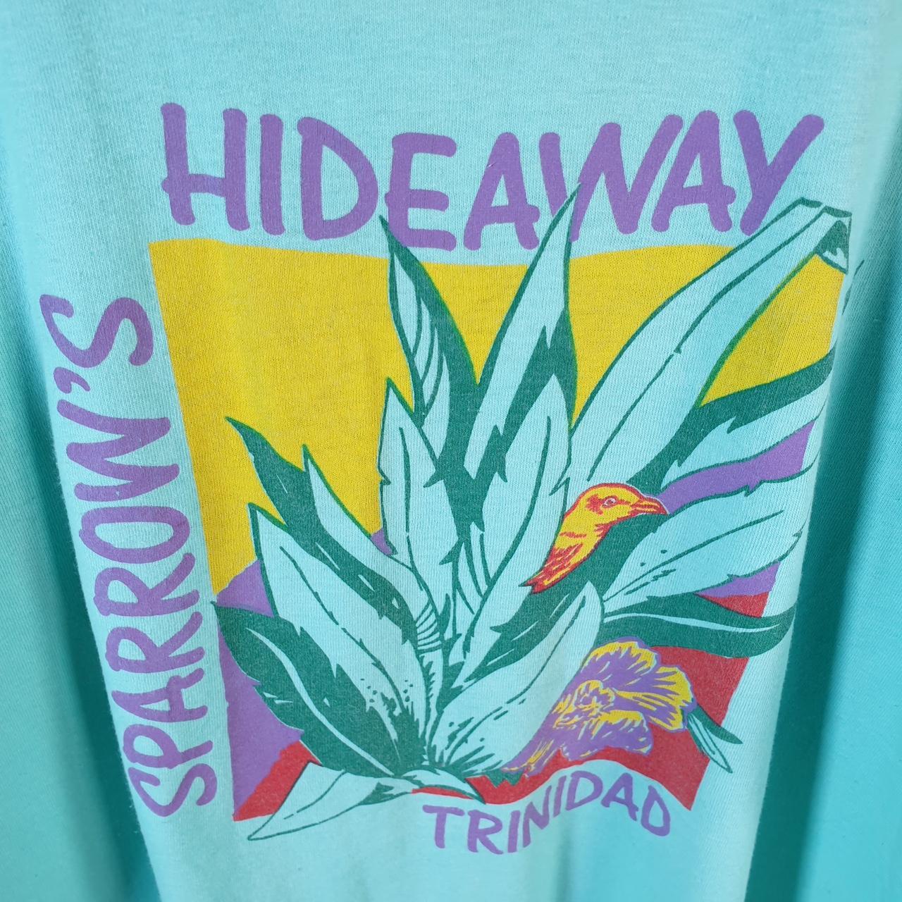 Vintage Fruit of the Loom Sharrons Hideaway Trinidad 90s Single Stitch T Shirt Men’s XL Blue