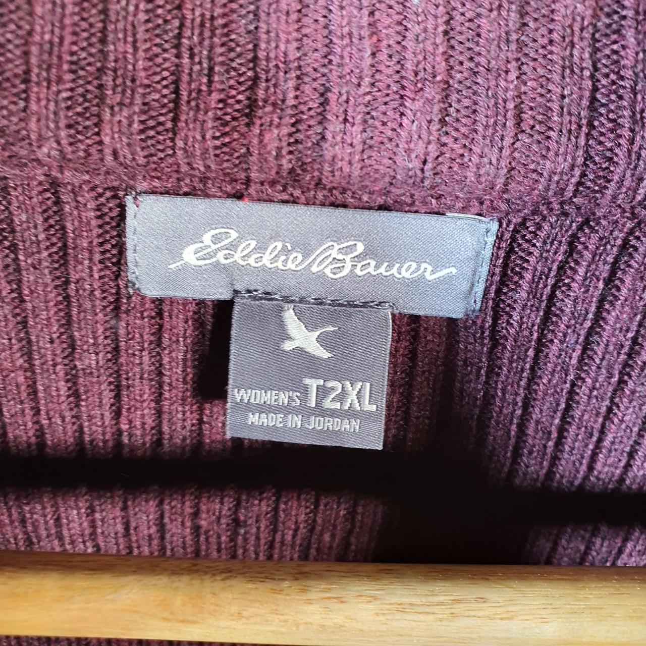 Vintage Eddie Bauer Knit Sweater Womens 2XL Burgundy Y2K Pullover Full Zip