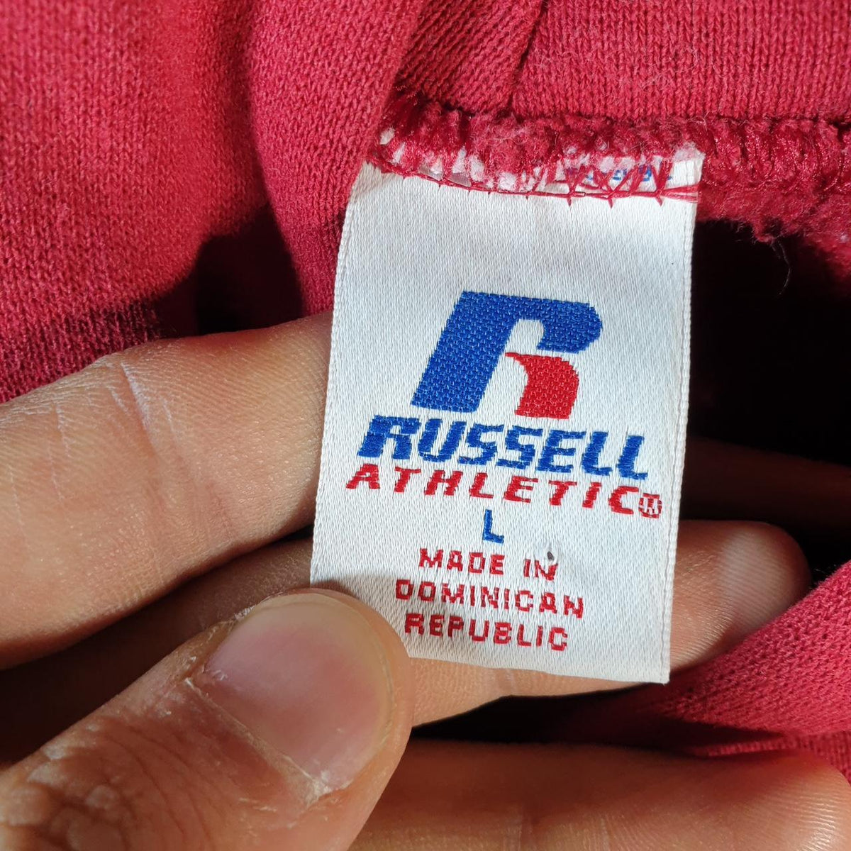 Vintage Russell Athletic Flame Baseball Hoodie Men’s Large Red Pullover Baggy