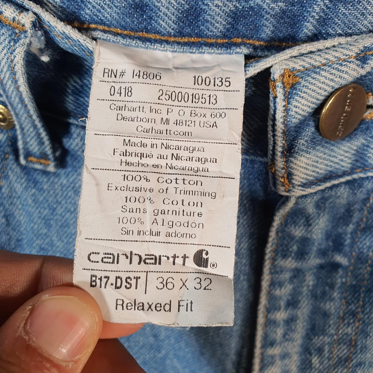 Vintage Carhartt Workwear Carpenter Jeans Mens W36 L32 Blue Denim Relaxed Fit USA