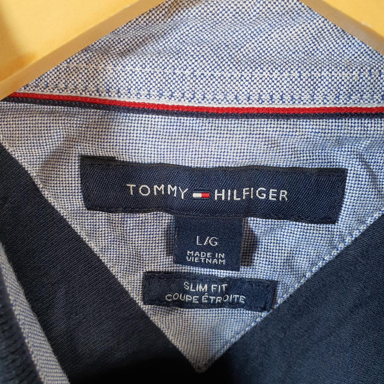 Vintage Tommy Hilfiger Polo Shirt Men’s Large Navy Blue Slim Fit Embroidered Logo
