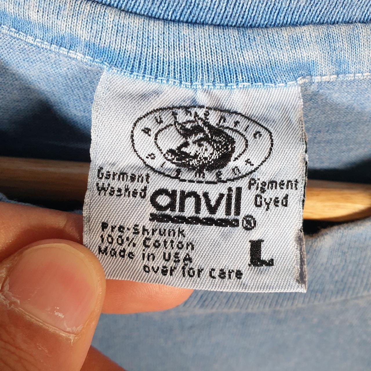 Vintage Anvil Luckenback Texas Embroidered USA 90s Single Stitch T Shirt Men’s Large Blue C9448