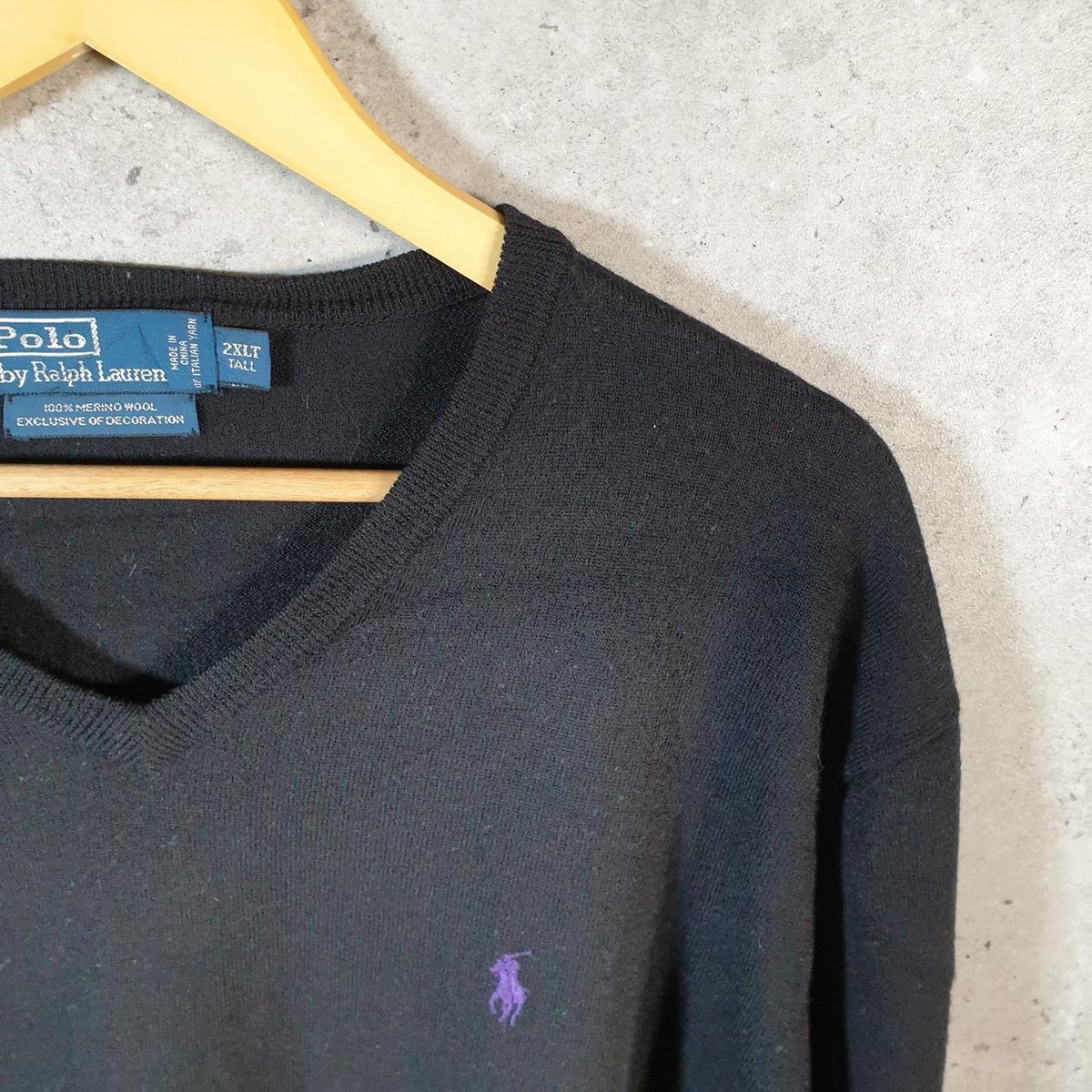 Vintage Ralph Lauren Polo Merino Wool Sweatshirt Men’s 2XL Black Cotton Pullover Pony