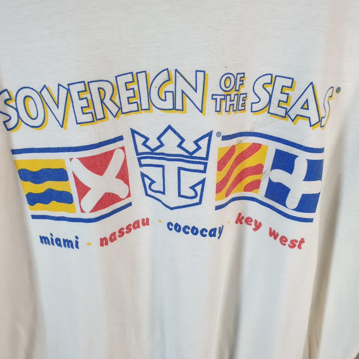 Vintage Sovereign Of The Seas Graphic USA 90s Single Stitch T Shirt Men’s Medium White C8737