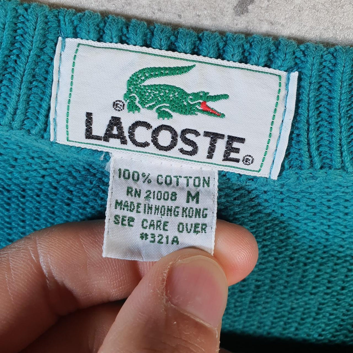 Vintage Lacoste Sweatshirt Men’s Medium Blue Pullover Logo Y2K Jumper Logo