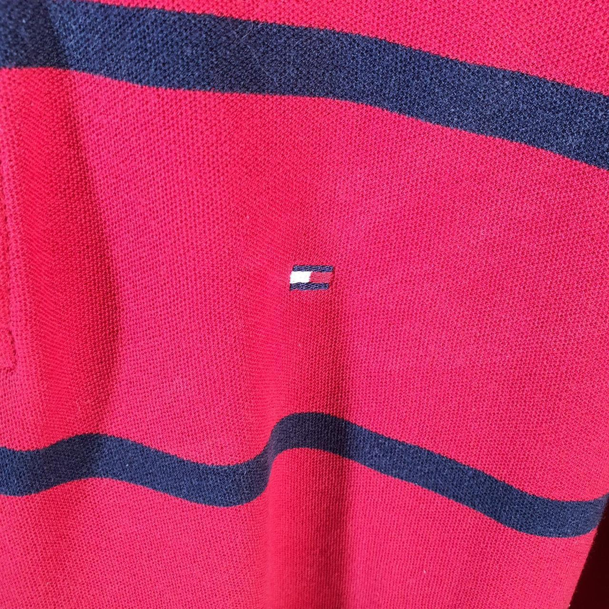 Vintage Tommy Hilfiger Polo Shirt Men’s XL Red Striped Performance Fit Embroidered Logo