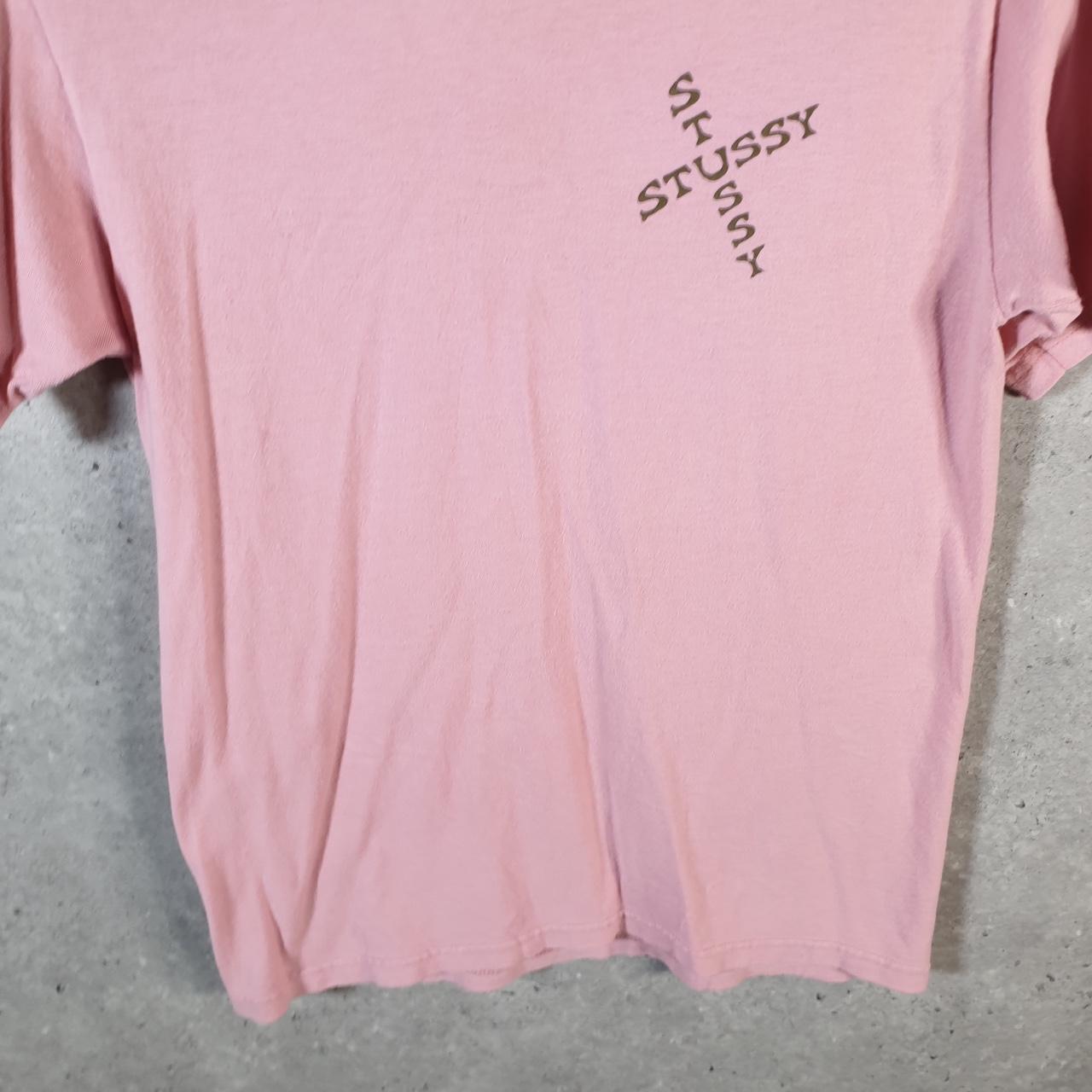 Vintage Stussy Spellout Skull Printed T Shirt Men’s Small Pink Graphic Short Sleeve Big Fish Vintage