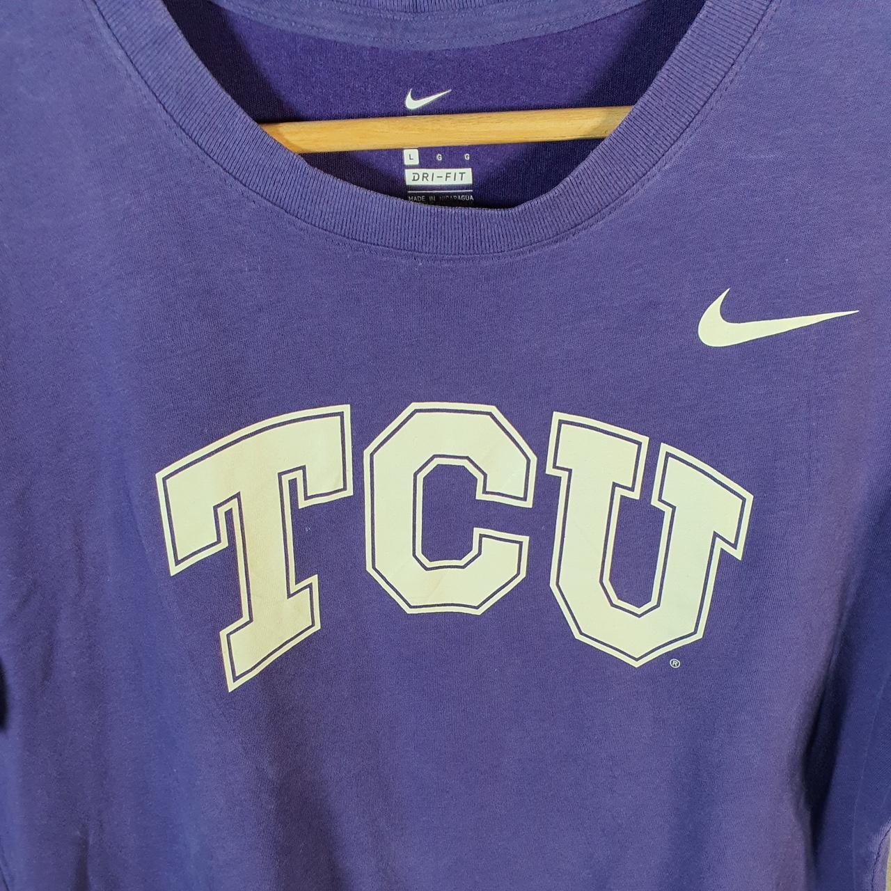 Vintage Nike Dri Fit TCU USA T Shirt Womens Large Purple Spellout Swoosh Athletic