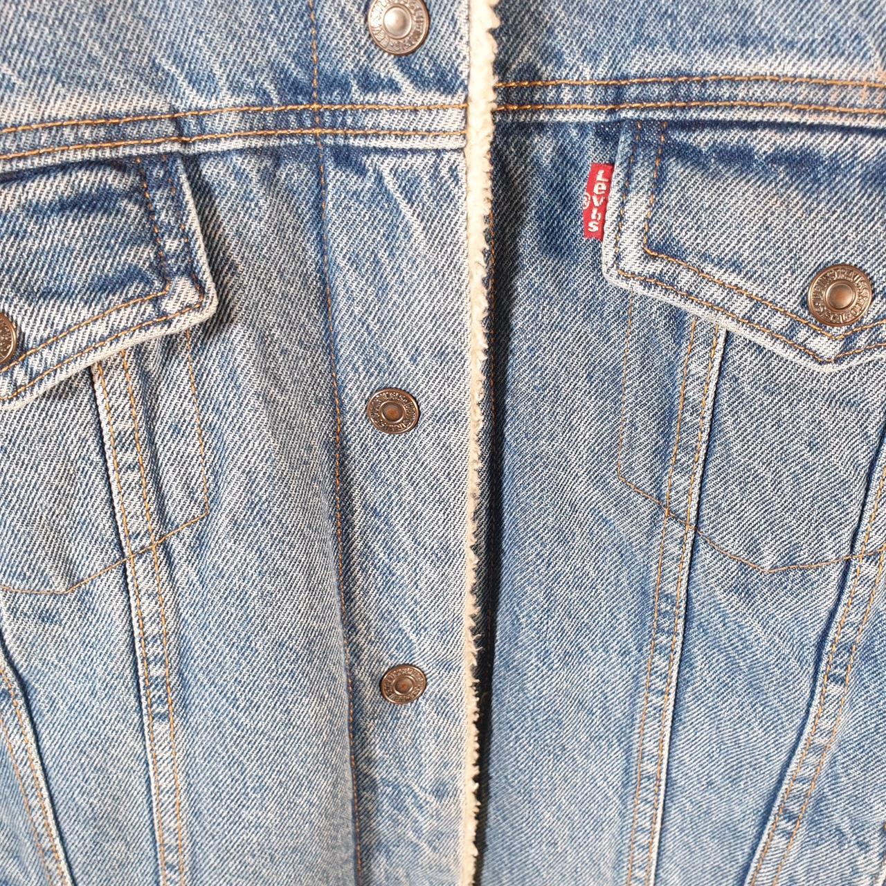 Vintage Levis Denim Jean Trucker Sherpa Jacket Womens Large Blue Button Sherling