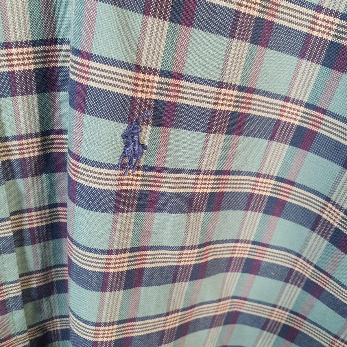 Vintage Ralph Lauren Button Down Shirt Men’s Medium Green Checkered Pony Casual C8495