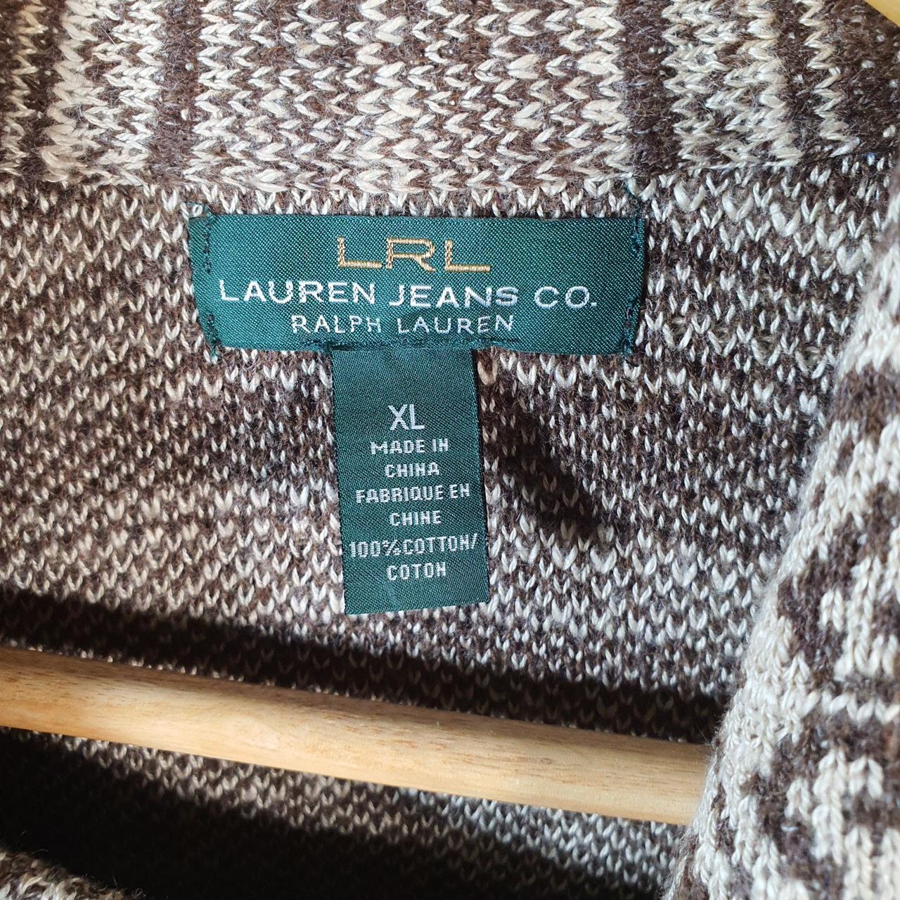 Vintage Ralph Lauren Polo Knit Sweater Womens XL Brown Cotton Full Zip