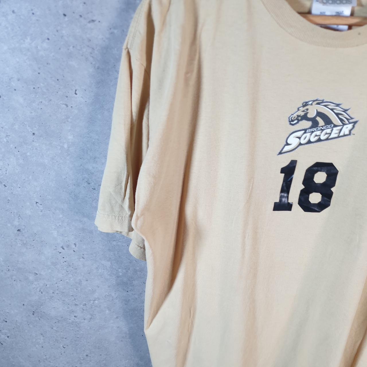 Vintage Adidas 90s Bronco Soccer T Shirt Mens Large Beige Three Stripes Logo Athletic