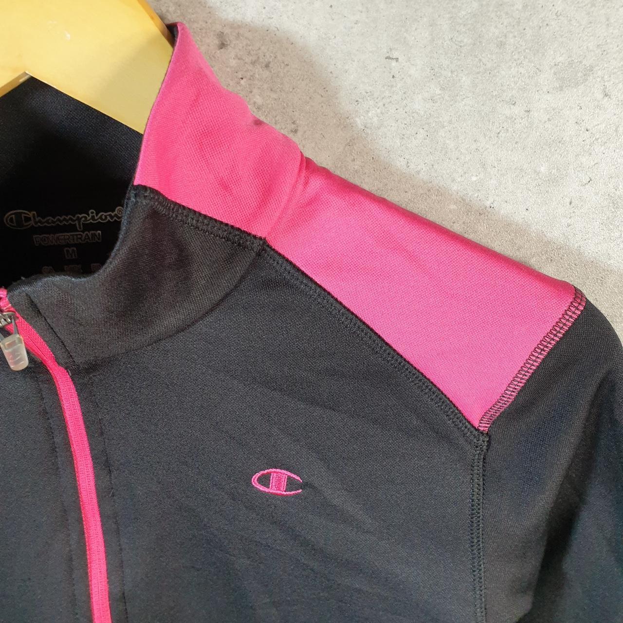 Vintage Champion Powertrain 1/4 Zip Sweatshirt Womens Medium Black Pullover Logo