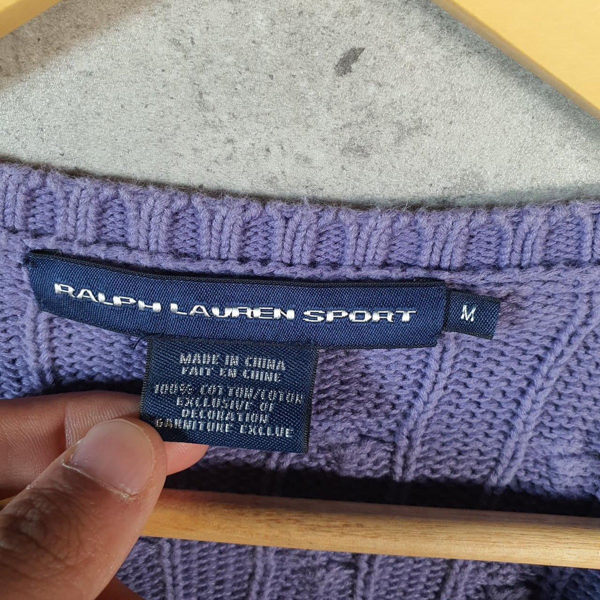 Vintage Ralph Lauren Polo Cable Knit Heavyweight Sweatshirt Womens Medium Purple Pony C8867