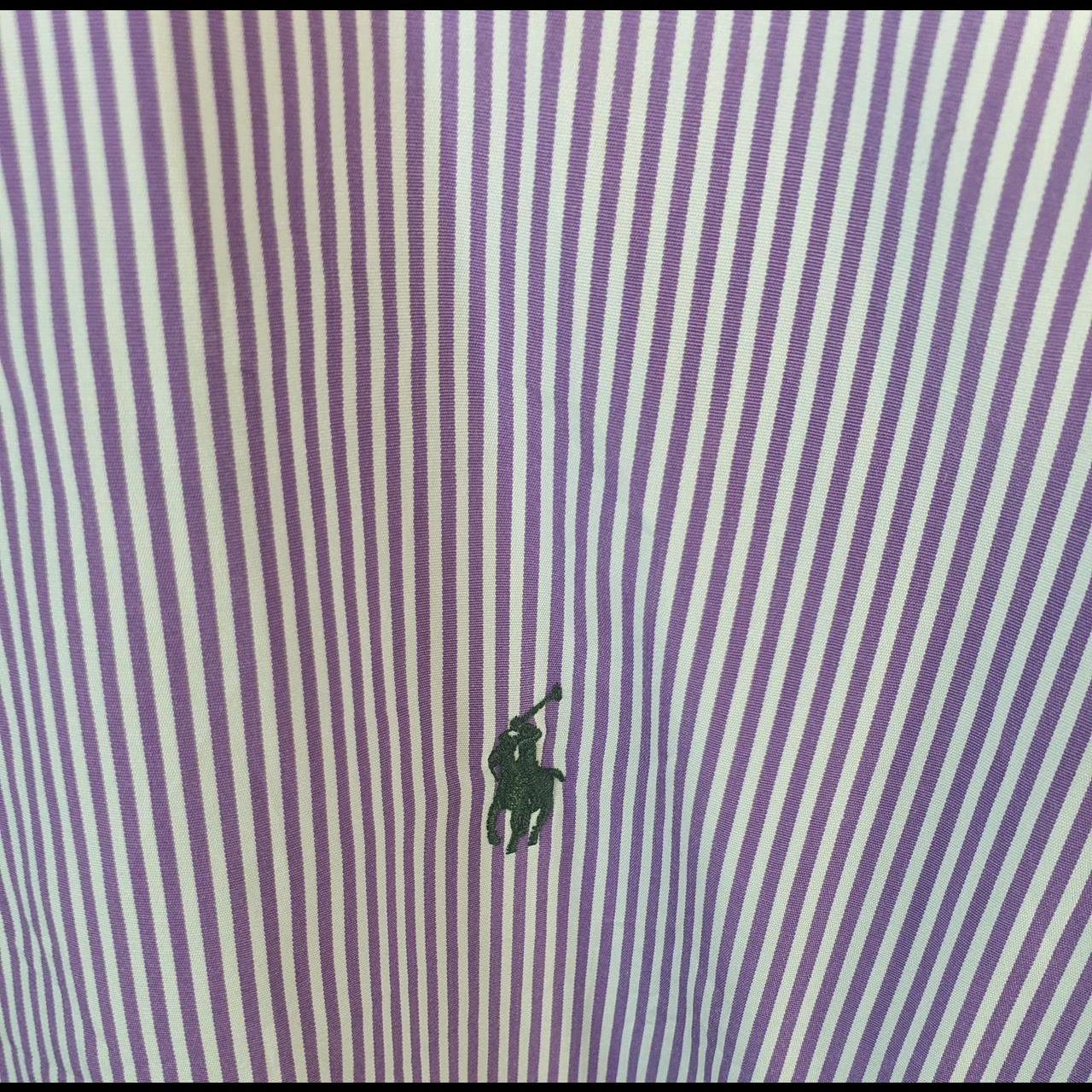 Vintage Ralph Lauren Button Down Shirt Men’s XL Purple Striped Custom Fit Cotton Pony