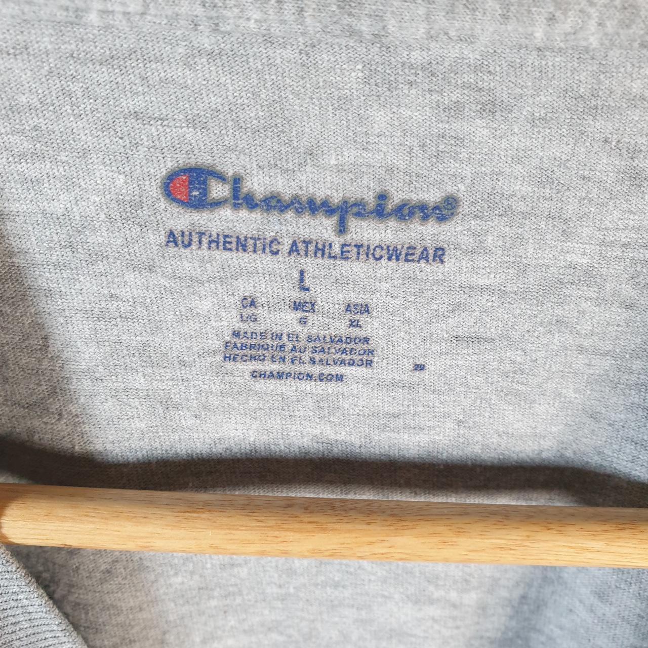 Vintage Champion Spellout T Shirt Men’s Large Slim Grey USA Athletic