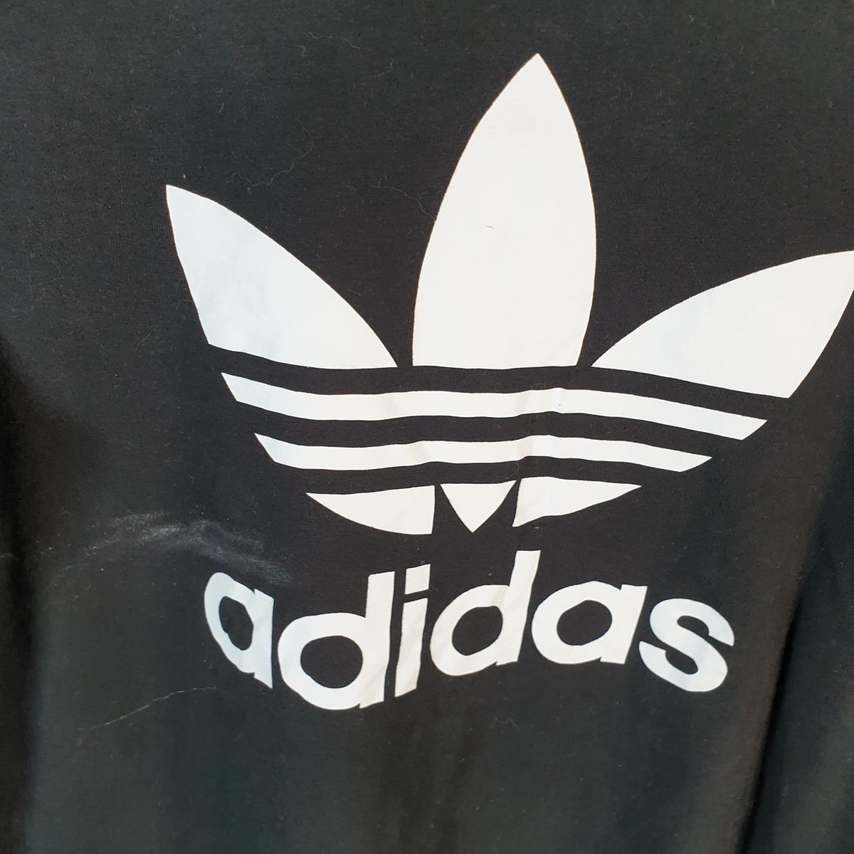 Vintage Adidas Spellout Trefoil Retro T Shirt Womens Large Black Logo Athletic