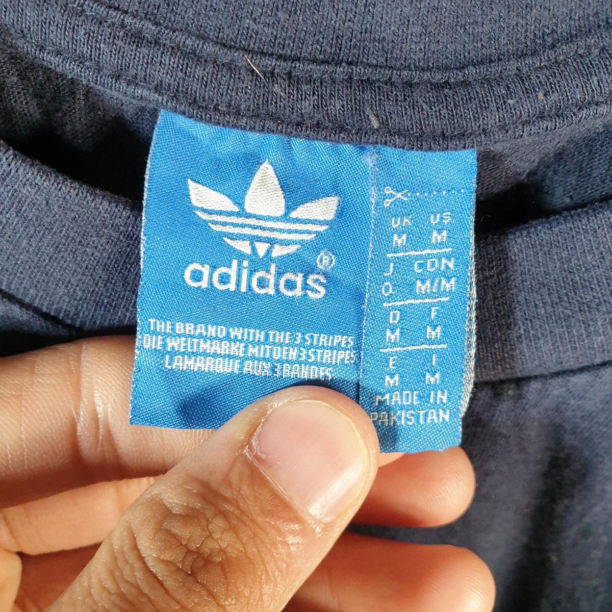 Vintage Adidas Trefoil Retro T Shirt Men’s Medium Navy Blue Three Stripes Logo Athletic