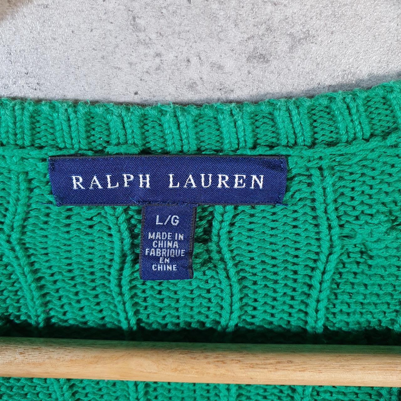 Vintage Ralph Lauren Polo Cable Knit Heavyweight Sweatshirt Womens Large Green Pony C8856