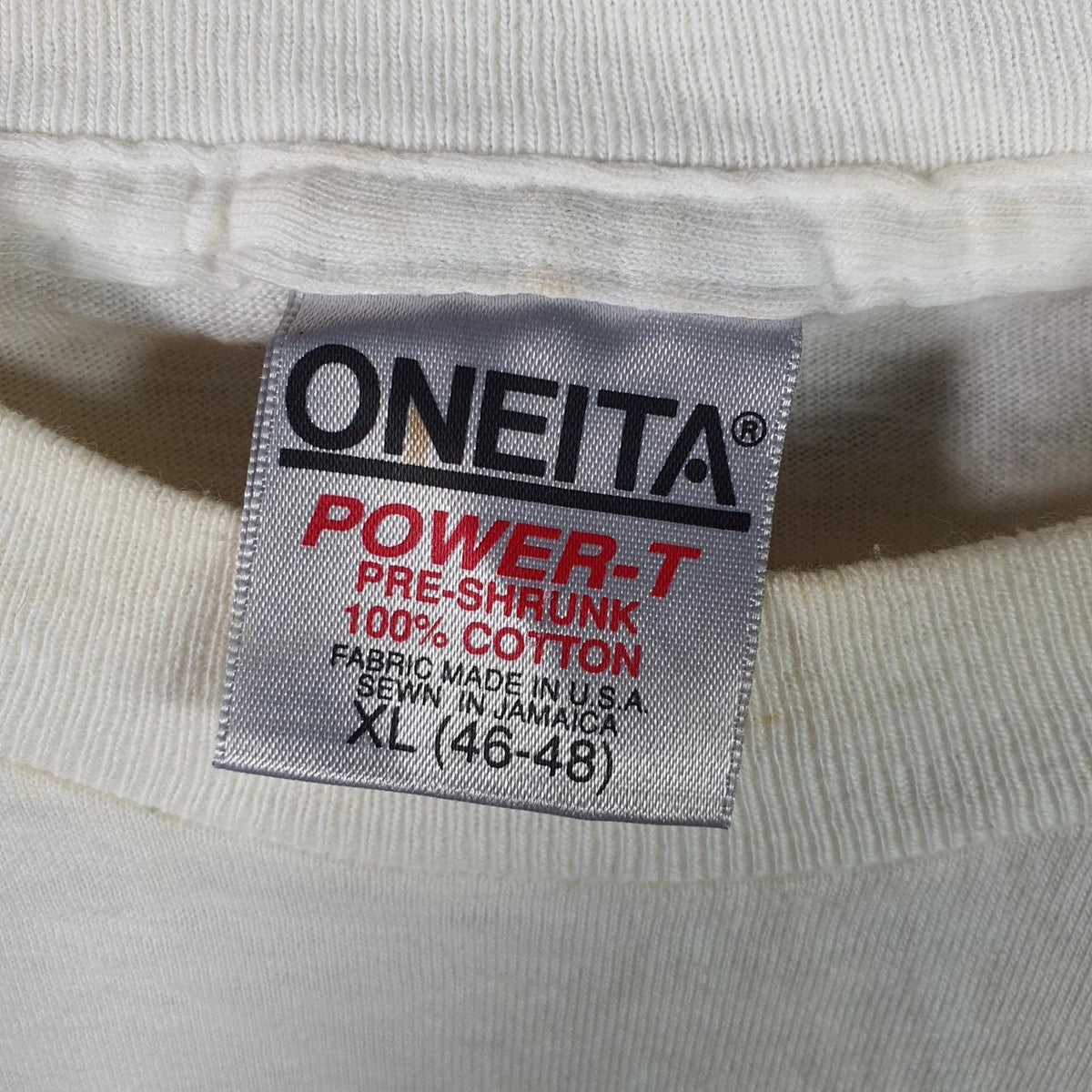 Vintage Oneita Power Navy Mom Valor T Single Stitch T Shirt Men’s XL White Big Fish Vintage