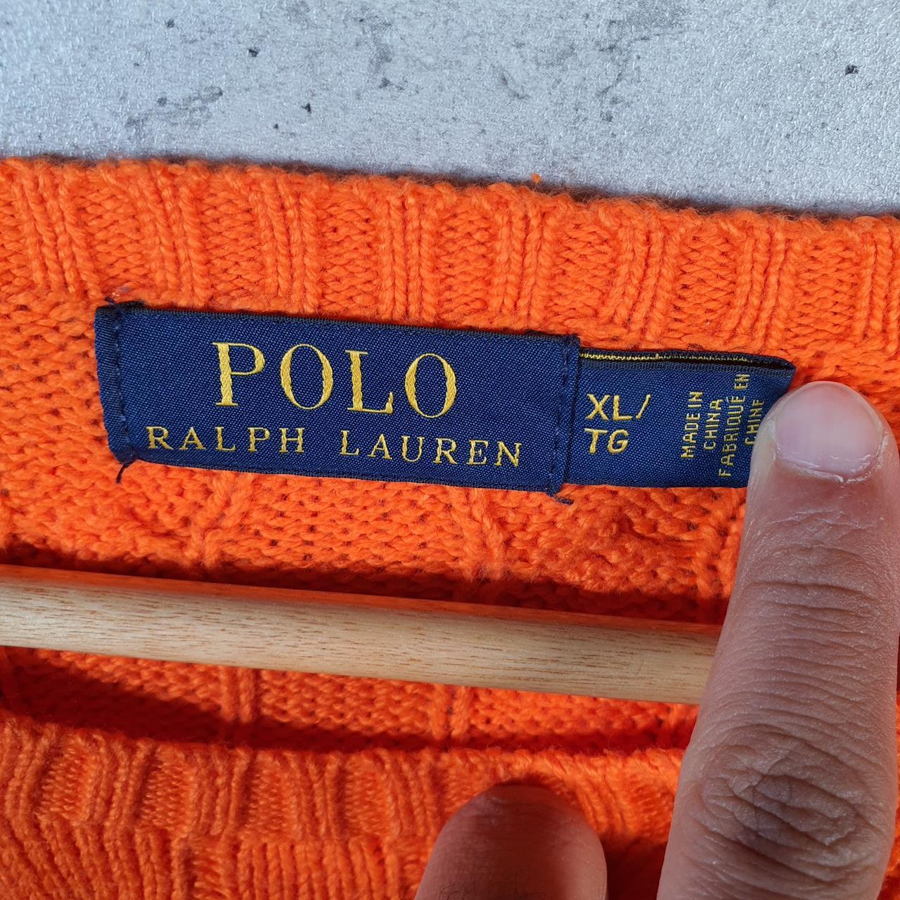 Vintage Ralph Lauren Polo Cable Knit Sweatshirt Men’s XL Orange Cotton Pullover Pony