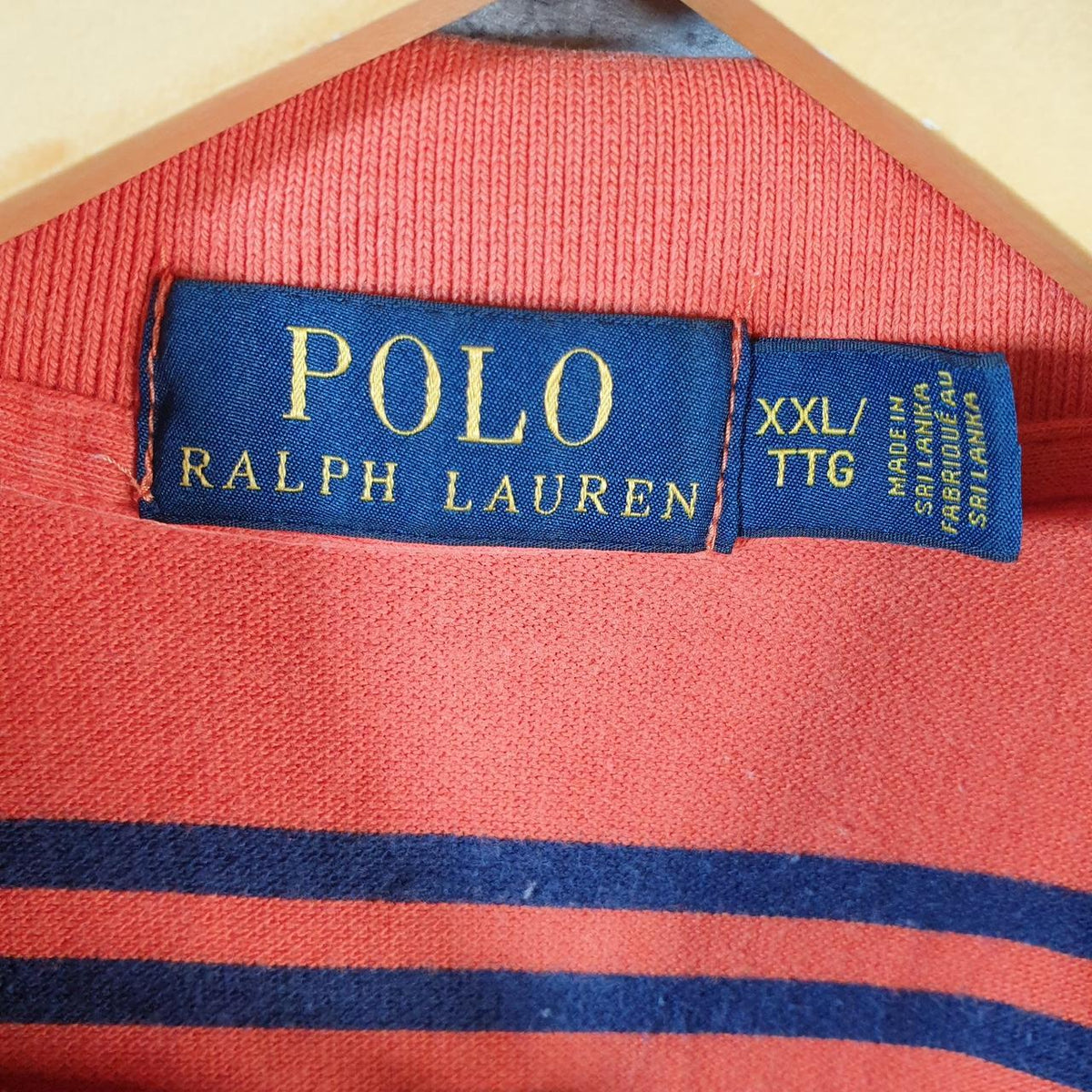 Vintage Ralph Lauren Polo Shirt Men’s 2XL Orange Striped Classic Fit Embroidered Pony