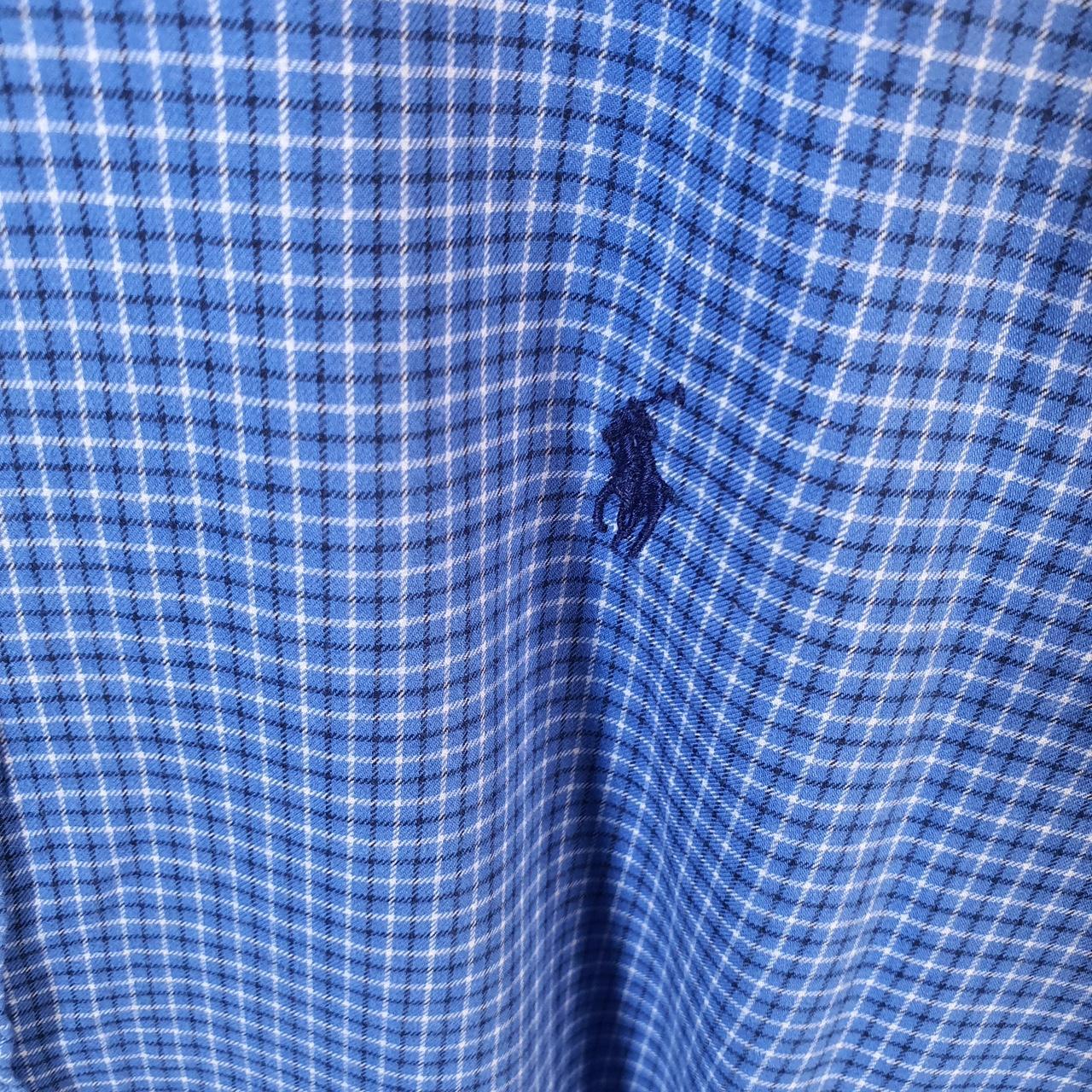 Vintage Ralph Lauren Button Down Shirt Mens Medium Blue Checkered Cotton Pony