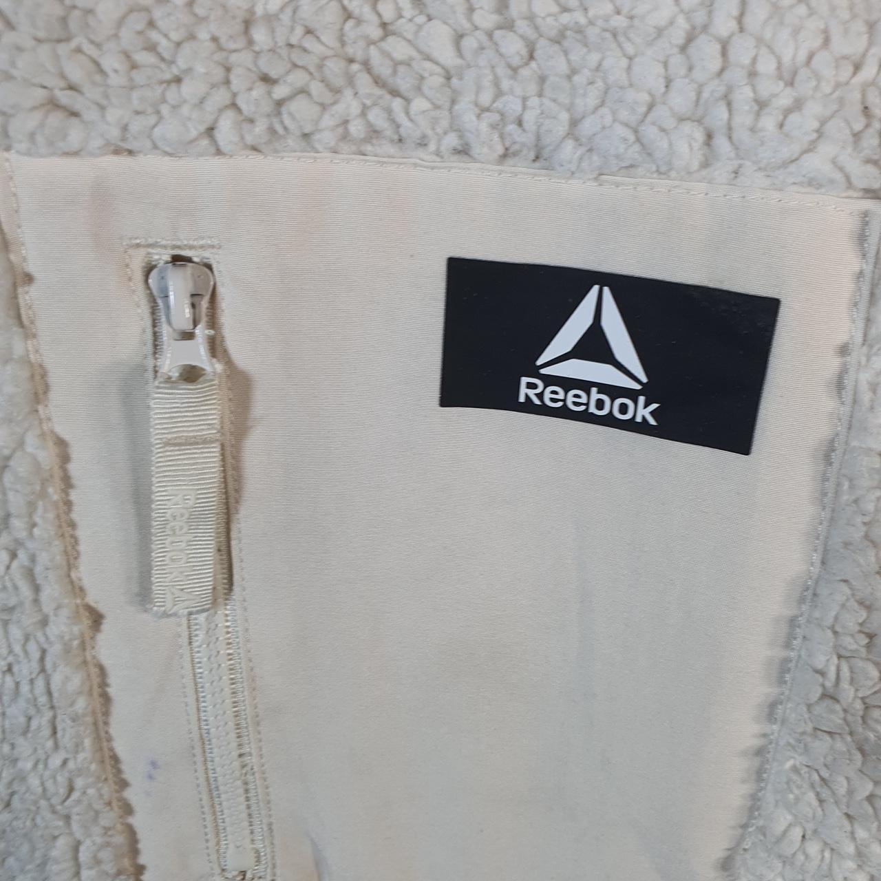 Reebok Full Zip Fleece Sweatshirt Mens Large Beige Embroidered Logo