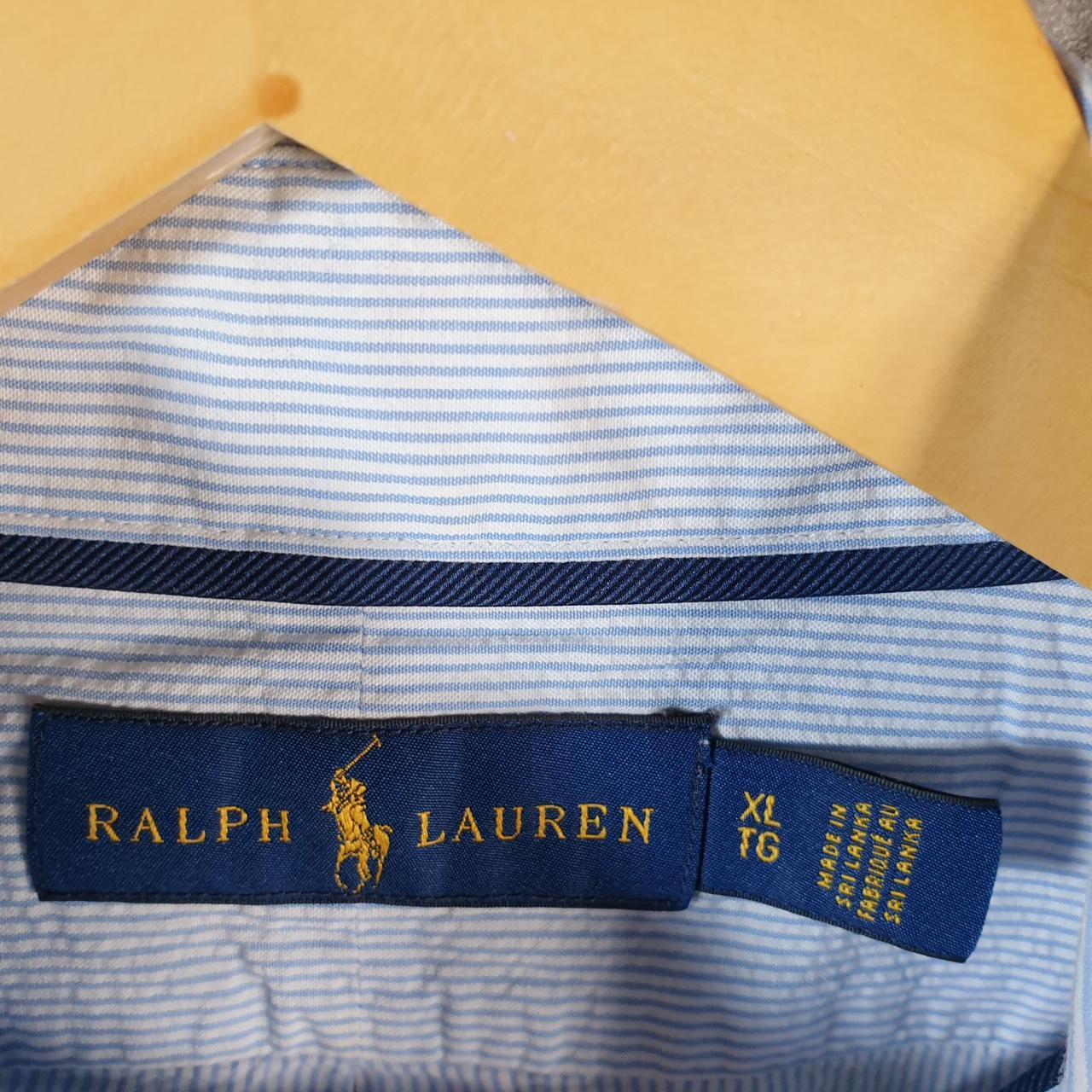 Vintage Ralph Lauren Button Down Shirt Men’s XL Blue Striped Custom Fit Cotton Pocket