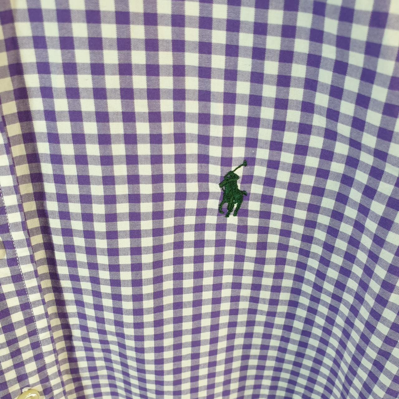 Vintage Ralph Lauren Button Down Shirt Men’s Small Purple Checkered Custom Fit Cotton Pony