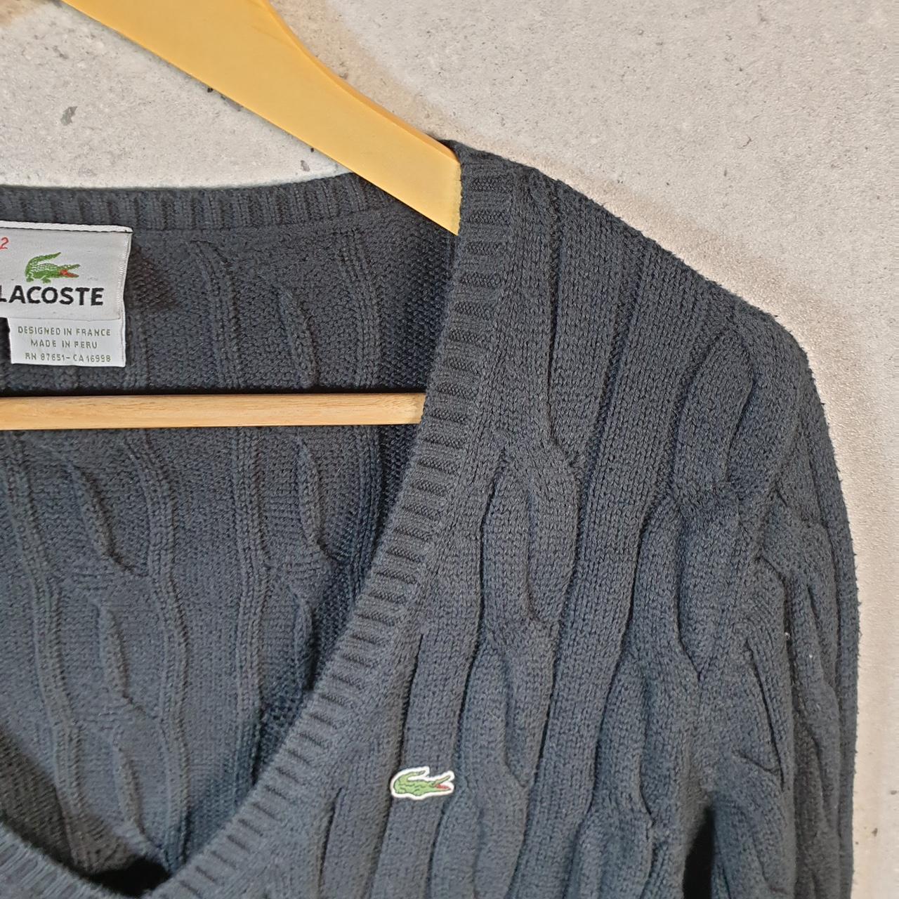 Vintage Lacoste Sweatshirt Cable Knit Womens Large Black Pullover Logo Y2K Jumper