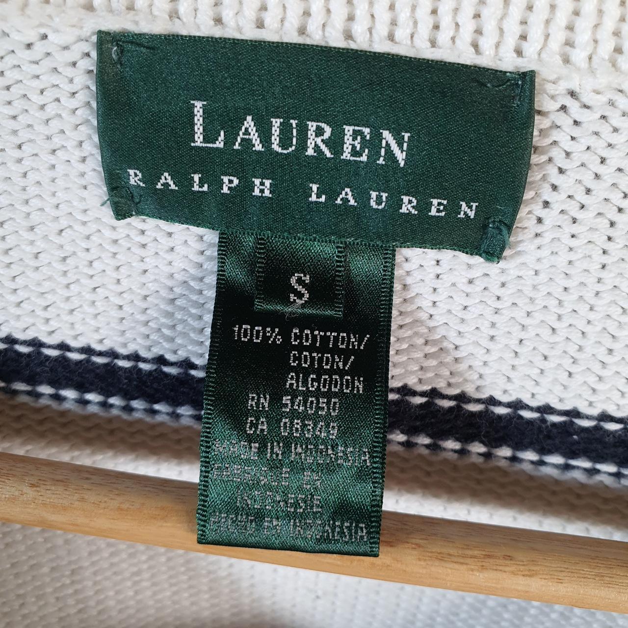 Vintage Ralph Lauren Polo Knit Sweater Womens Small White Striped Cotton Pullover