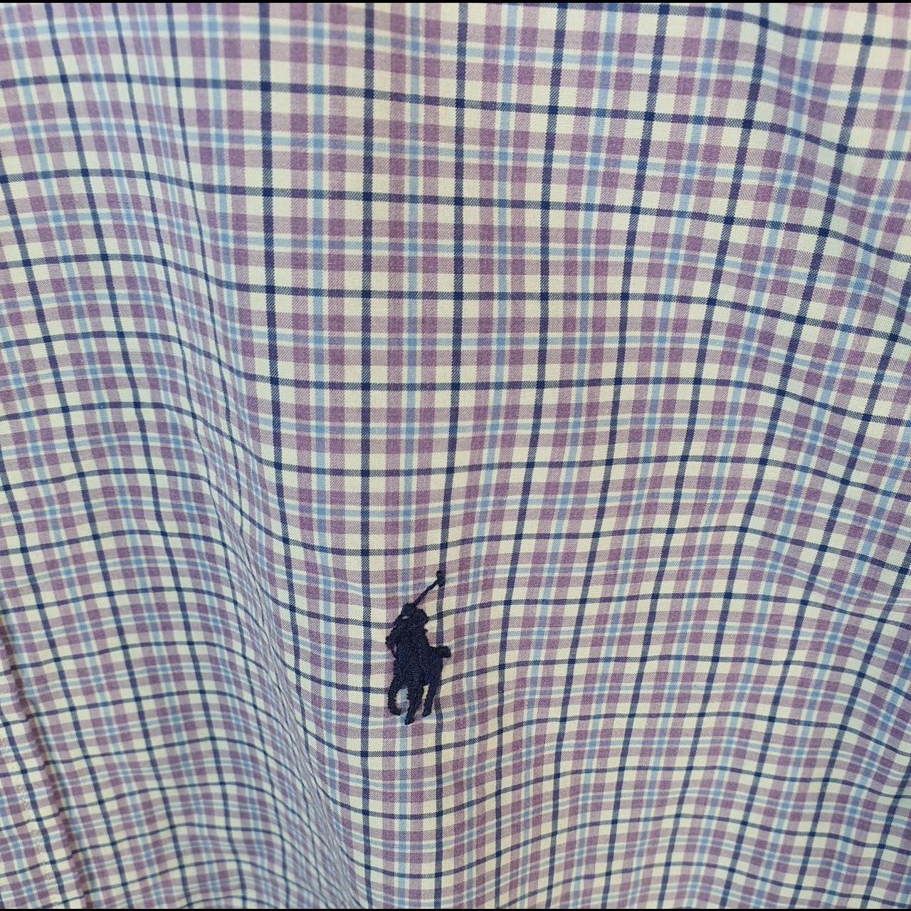 Vintage Ralph Lauren Button Down Shirt Men’s XL Lilac Checkered Cotton Stretch Pony