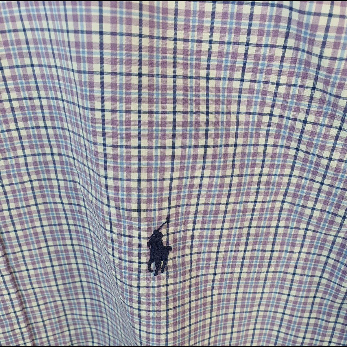 Vintage Ralph Lauren Button Down Shirt Men’s XL Lilac Checkered Cotton Stretch Pony