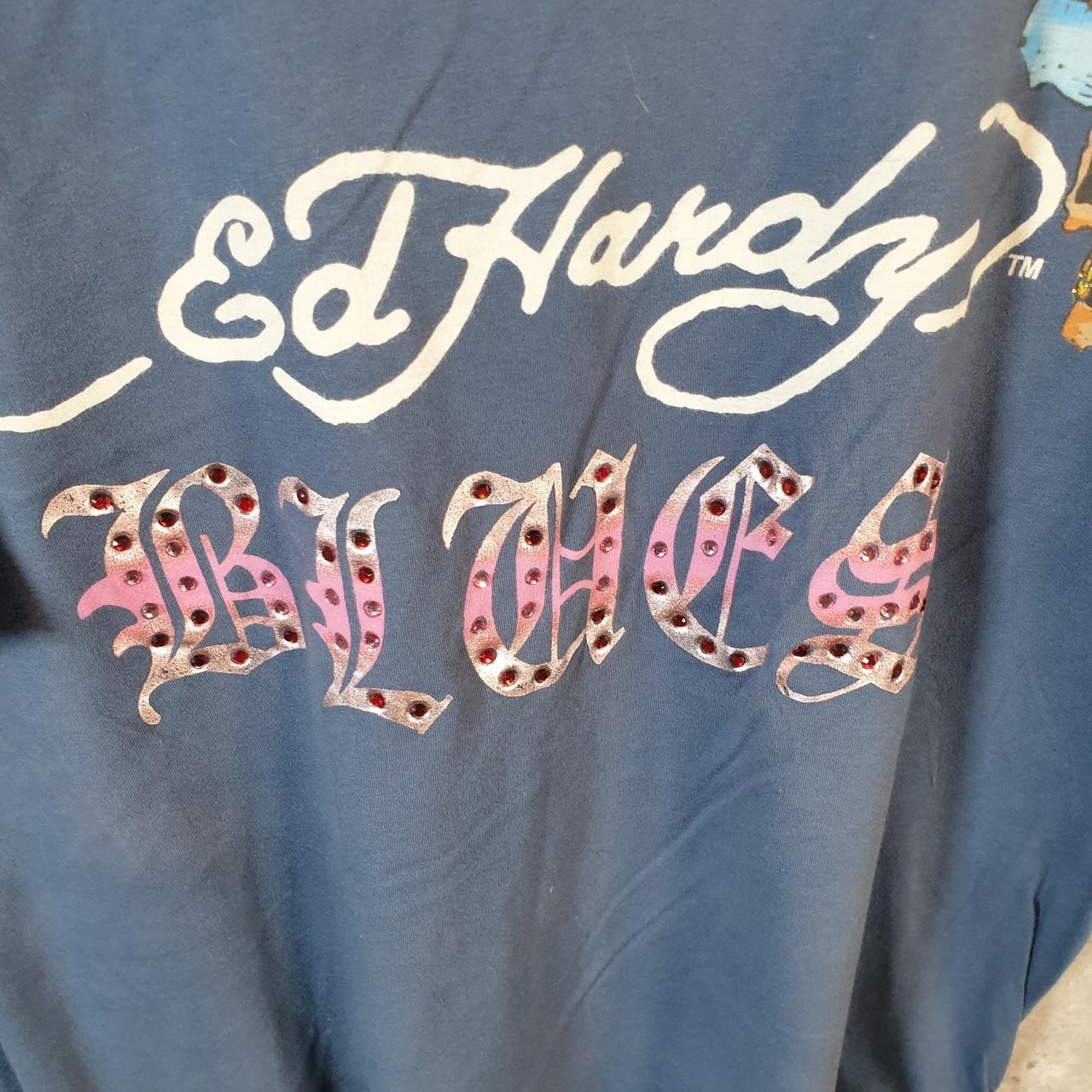 Vintage Ed Hardy T Shirt Men’s Large Blue Christian Audigier Love Heart Graphic Skull Y2K