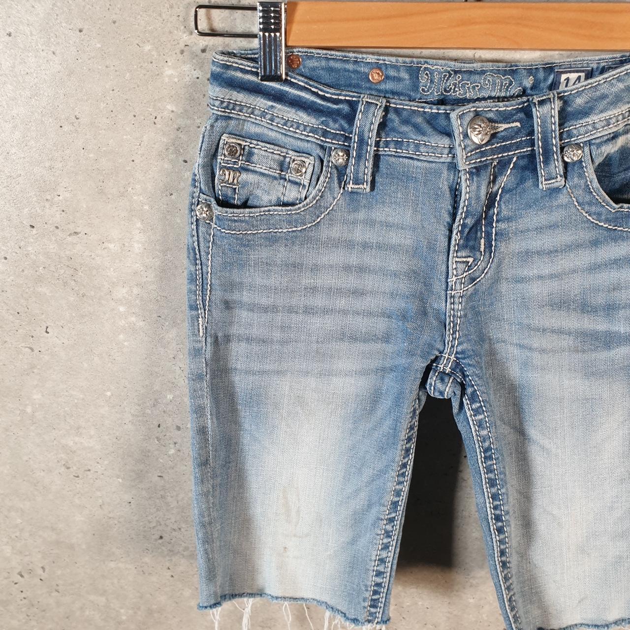 Vintage Miss Me Baggy Y2K Hip Hop Jeans Shorts Jorts Womens W24 Blue Denim Low Rise