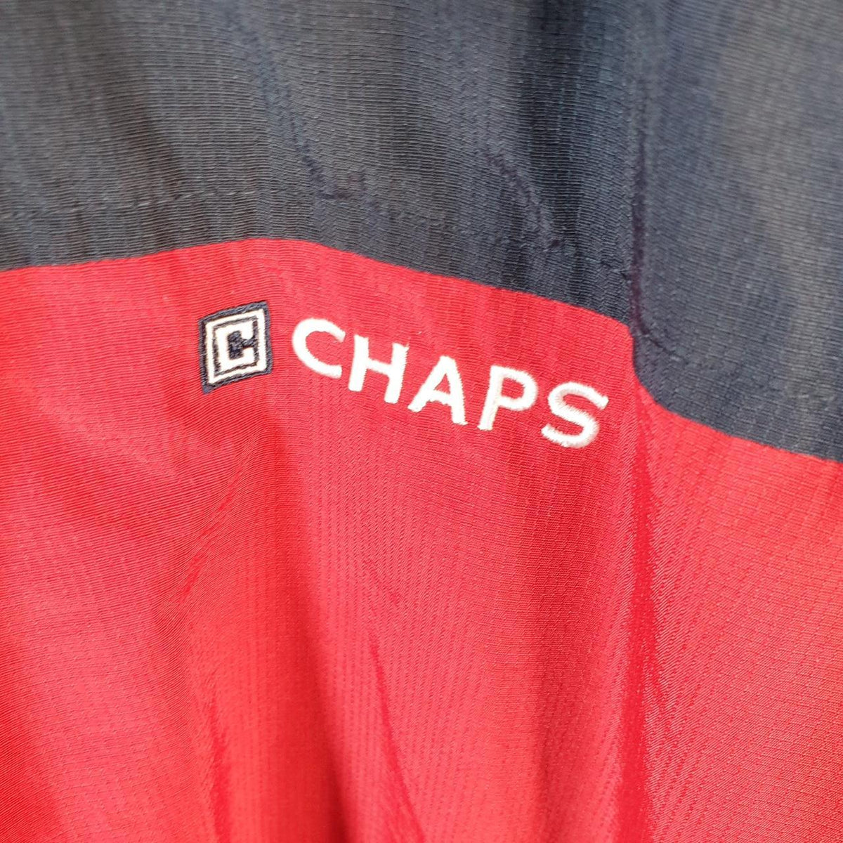 Vintage Chaps Ralph Lauren Windbreaker Track Jacket Mens Large Red Logo 1/4 Zip Hooded
