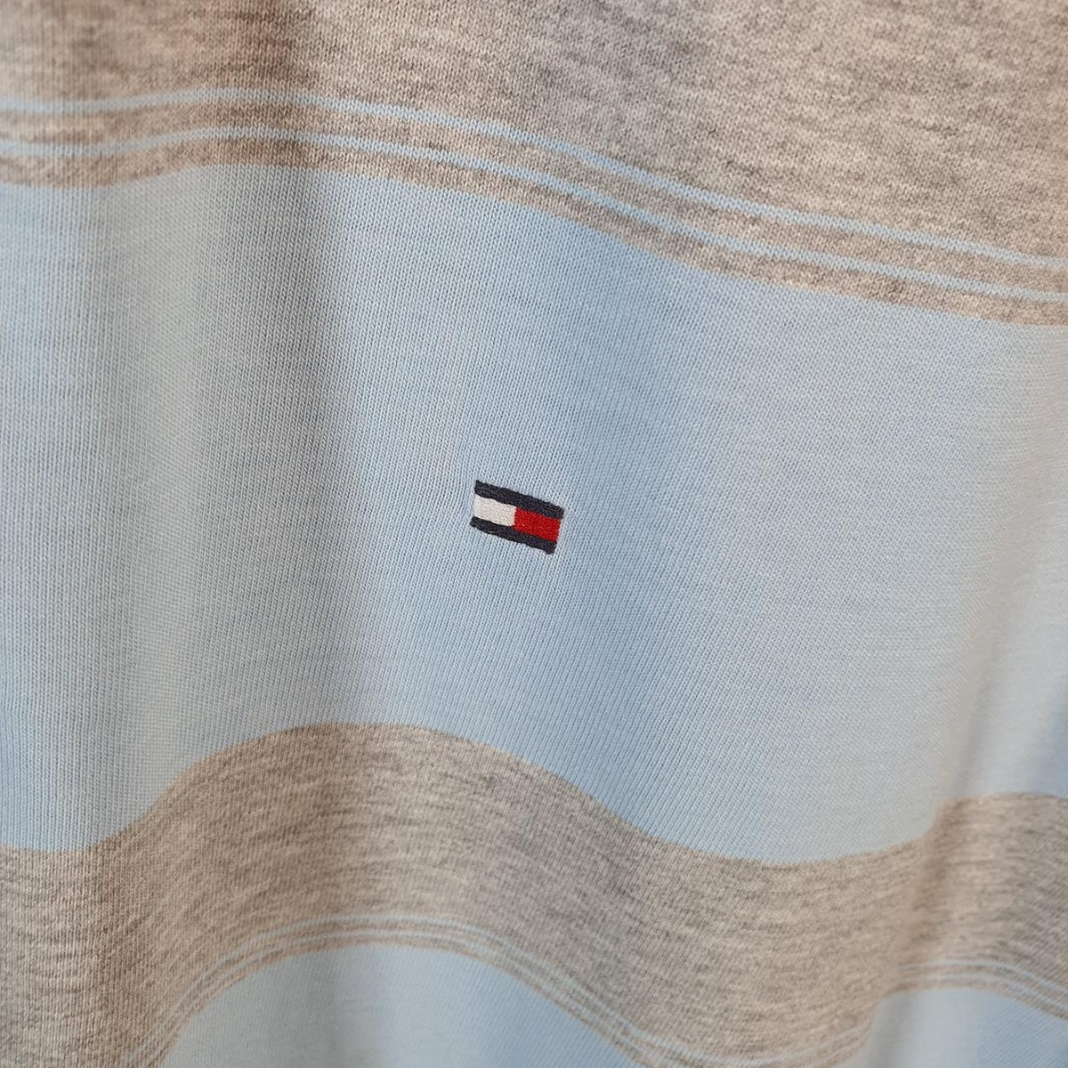 Vintage Tommy Hilfiger Polo Shirt Men’s Large Blue Striped Slim Fit Embroidered Logo C9805