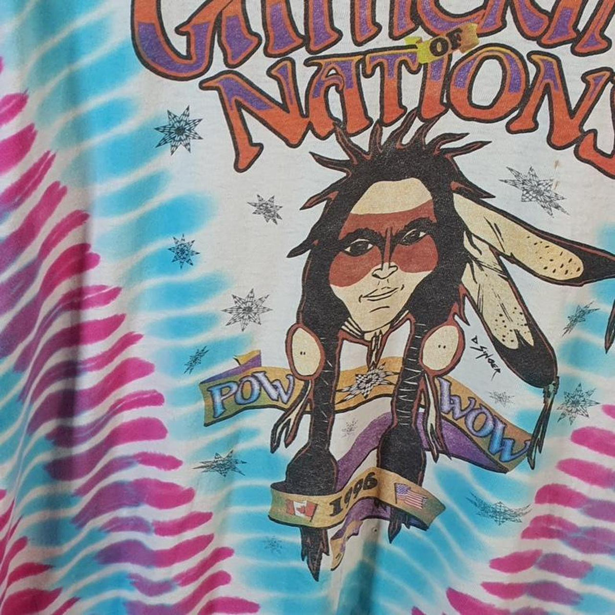 Vintage Fruit of the Loom Gathering Of Nations 1996 USA Single Stitch T Shirt Men’s XL White Big Fish Vintage