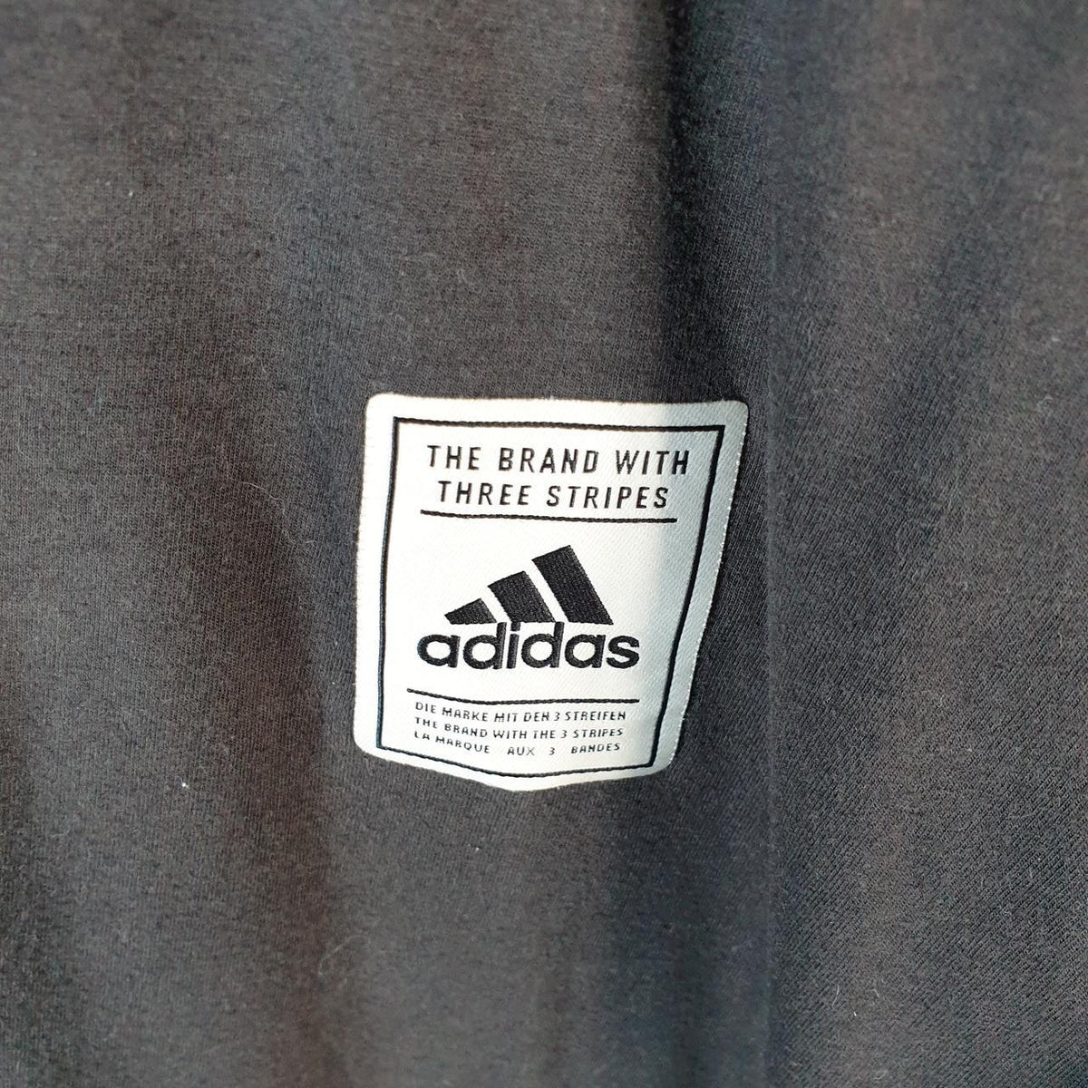 Vintage Adidas Badges T Shirt Men’s Medium Black Three Stripes Logo Athletic