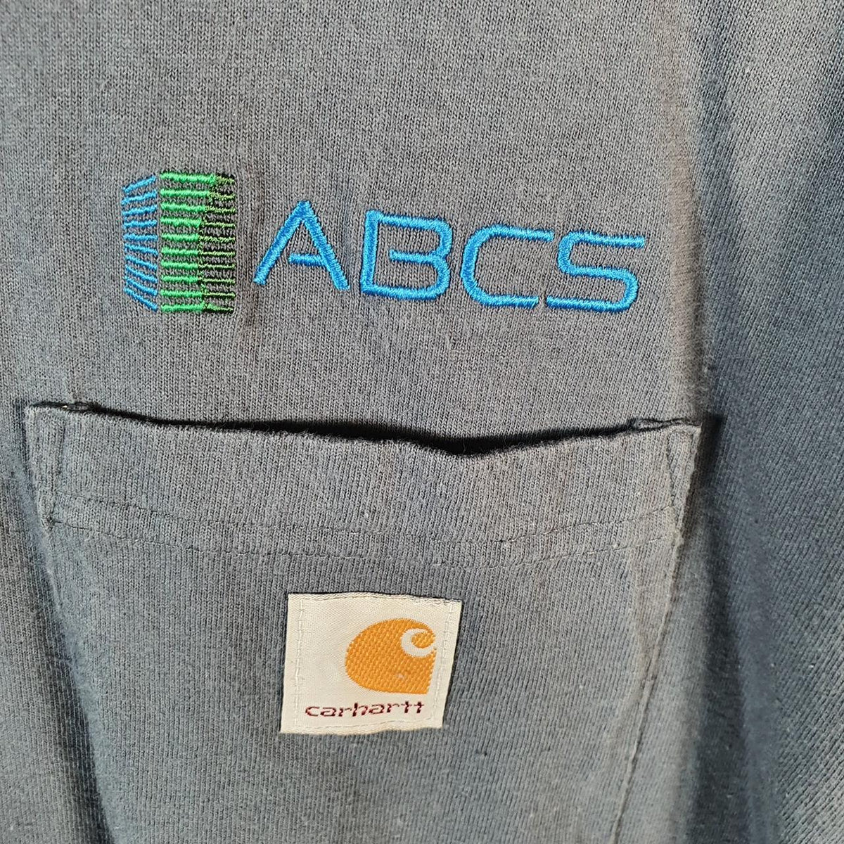 Vintage Carhartt Pocket T Shirt Men’s Large Blue Workwear Chore Utility Loose Fit - Big Fish Vintage