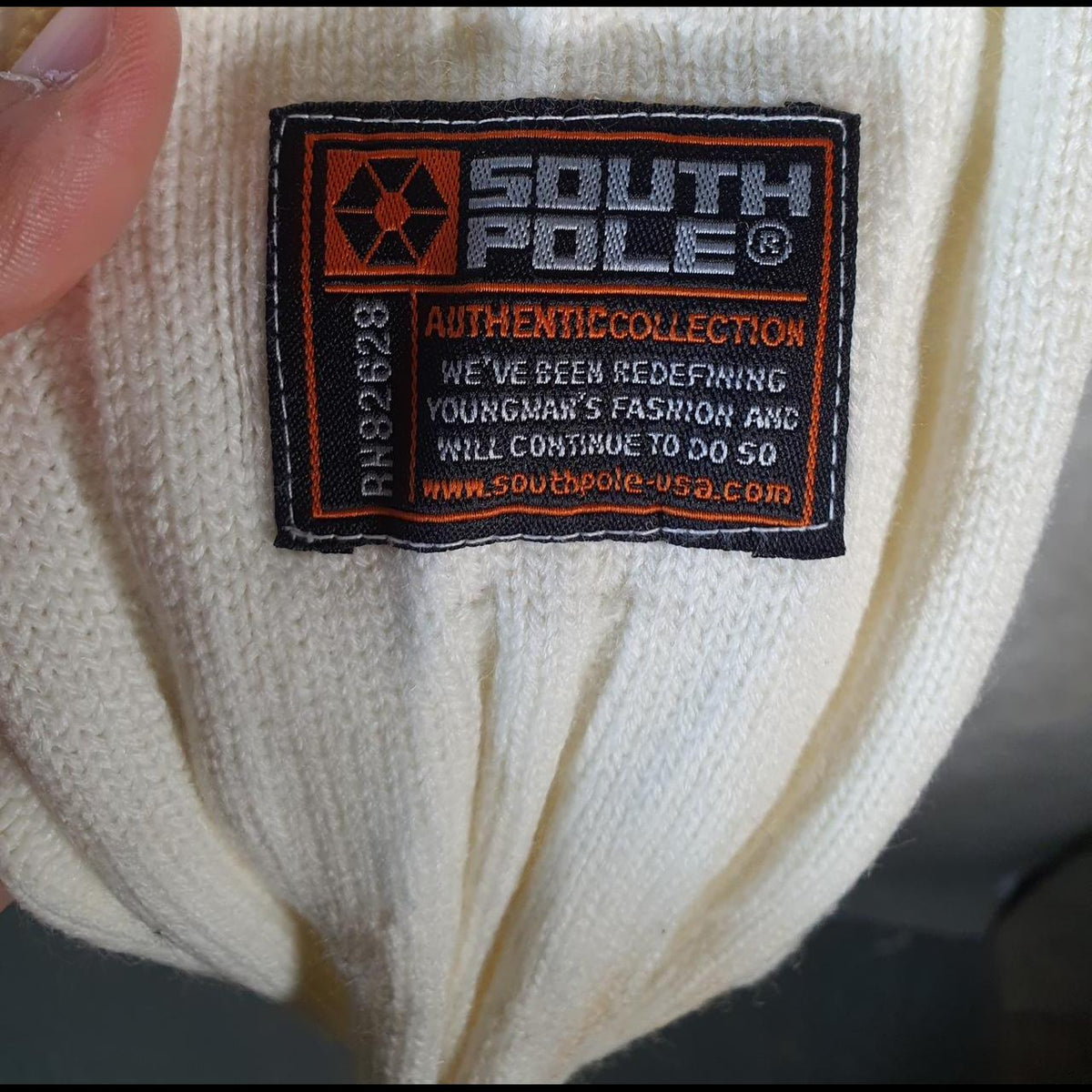 Vintage SouthPole Y2K Spellout Knit Sweater Jumper Mens Large Cream Pullover Hip Hop