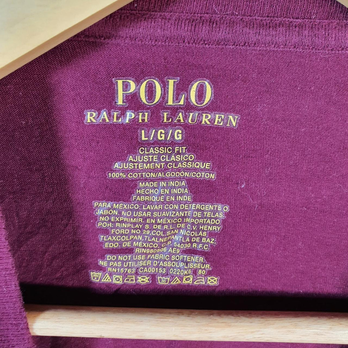 Vintage Ralph Lauren Polo T Shirt Men’s Large Burgundy Embroidered Pony Classic Fit C9142