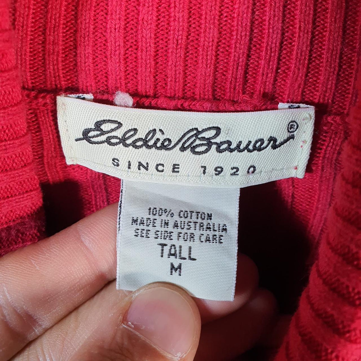 Vintage Eddie Bauer Knit Sweater Womens Medium Tall Red Y2K Pullover
