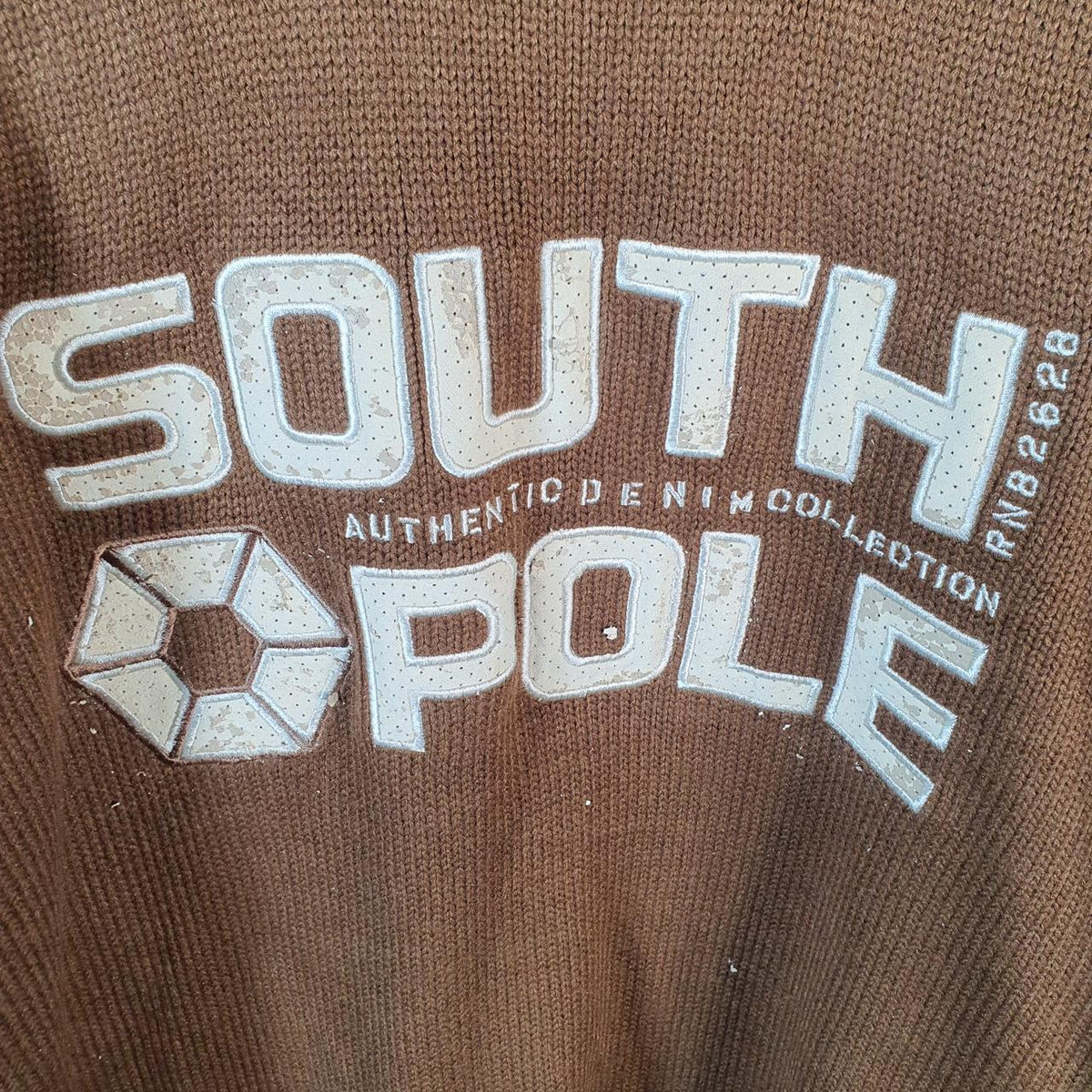 Vintage SouthPole Y2K Spellout Knit Sweater Jumper Mens Large Brown Pullover Hip Hop