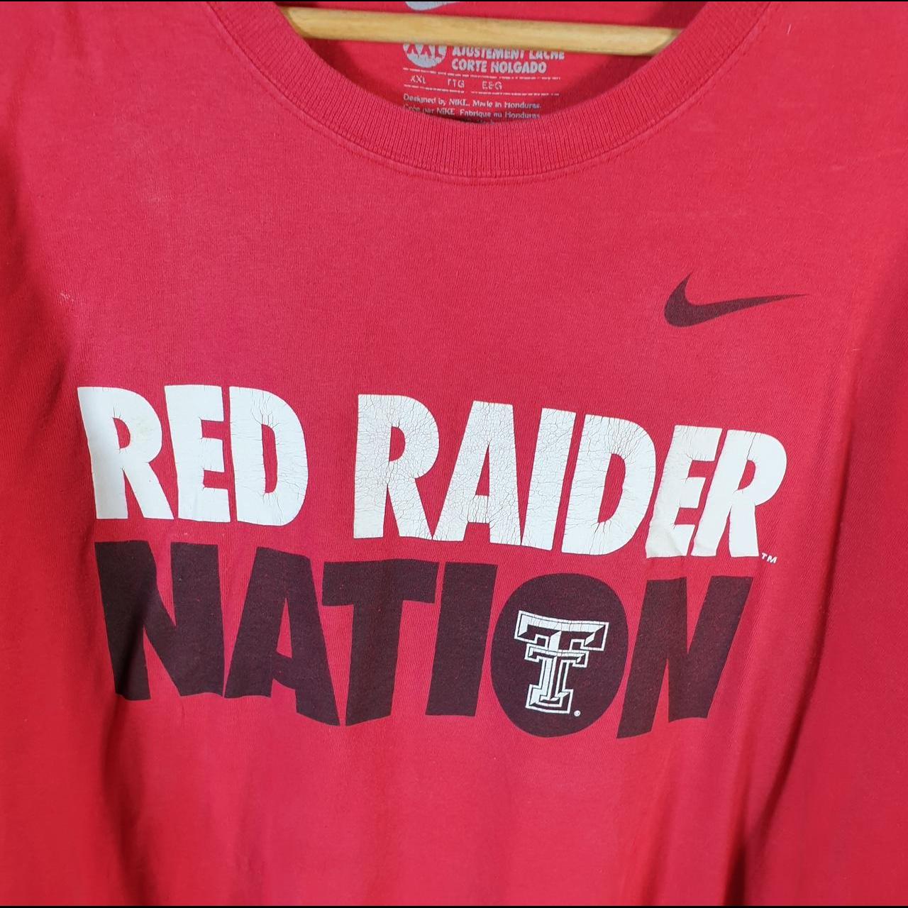 Vintage Nike Red Raider Nation T Shirt Men’s 2XL Red Swoosh Logo Athletic