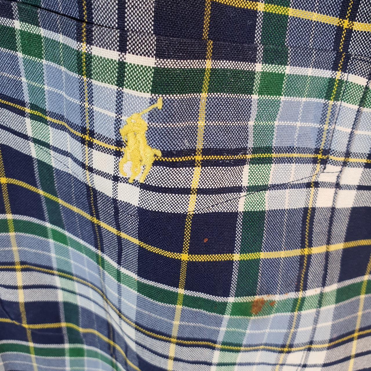 Vintage Ralph Lauren Button Down Shirt Men’s Medium Blue Checkered Big Shirt Pony Casual C8459